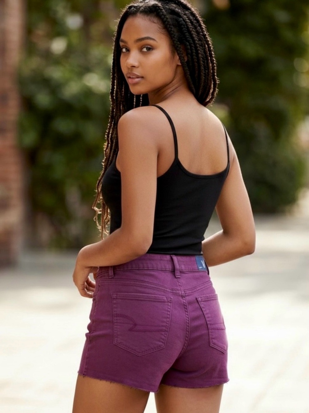American Eagle High Rise Plum Cutoff Denim Shorts Size 4 Raw Hem